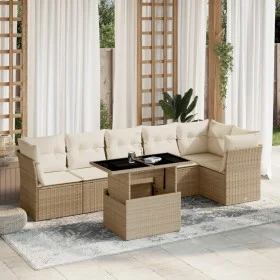 Gartensofagarnitur 7-teilig mit Kissen aus synthetischem Rattan in Beige. von , Gartensets - Ref: Foro24-3266598, Preis: 507,...