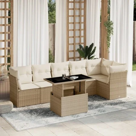 Set of 7-piece garden sofas and beige synthetic rattan cushions by , Garden sets - Ref: Foro24-3266598, Price: 507,98 €, Disc...