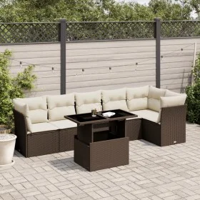 7-piece garden sofa set with brown PE rattan cushions by , Garden sets - Ref: Foro24-3266603, Price: 511,18 €, Discount: %