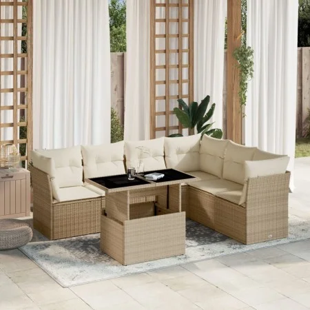 Set of 7-piece garden sofas and beige synthetic rattan cushions by , Garden sets - Ref: Foro24-3266608, Price: 507,98 €, Disc...