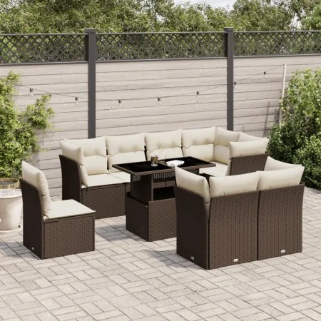 Garden sofa set 9 pieces and brown synthetic rattan cushions by , Garden sets - Ref: Foro24-3266733, Price: 655,53 €, Discoun...