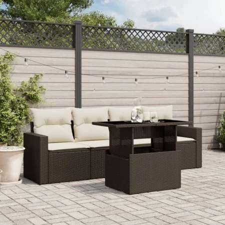 5-piece garden dining set with brown synthetic rattan cushions. by , Garden sets - Ref: Foro24-3267103, Price: 371,24 €, Disc...