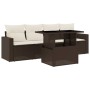 Set comedor de jardín 5 piezas y cojines ratán sintético marrón