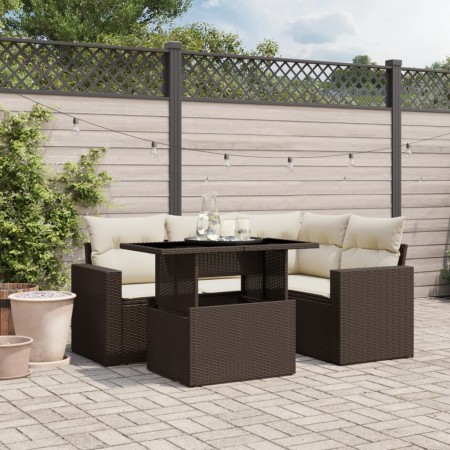 Garten-Essgruppe, 5-teilig, mit braunen Kunststoff-Rattan-Kissen. von , Gartensets - Ref: Foro24-3267253, Preis: 389,06 €, Ra...
