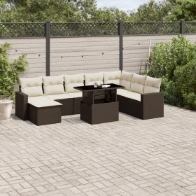 Garden sofa set 9 pieces and brown synthetic rattan cushions by , Garden sets - Ref: Foro24-3267473, Price: 616,37 €, Discoun...