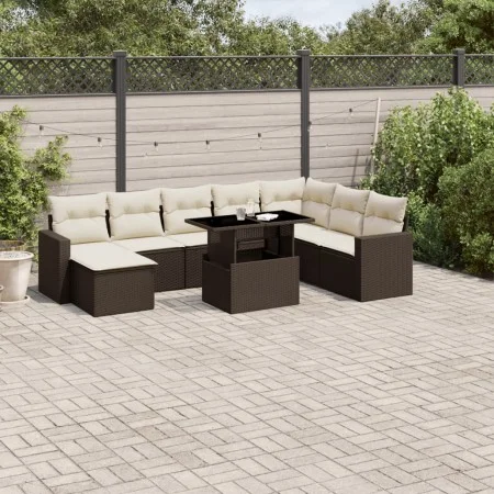 Garden sofa set 9 pieces and brown synthetic rattan cushions by , Garden sets - Ref: Foro24-3267473, Price: 616,37 €, Discoun...
