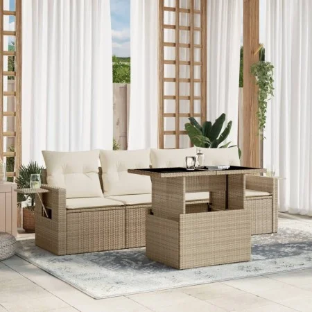 Garden sofa set with 5-piece synthetic rattan beige cushions by , Garden sets - Ref: Foro24-3267728, Price: 389,04 €, Discoun...