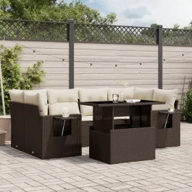 7-piece garden sofa set with brown PE rattan cushions by , Garden sets - Ref: Foro24-3267763, Price: 529,08 €, Discount: %