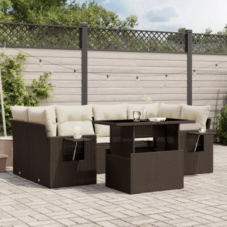 7-teiliges Gartensitzgruppen-Set mit braunen PE-Rattan-Kissen. von , Gartensets - Ref: Foro24-3267763, Preis: 532,91 €, Rabat...