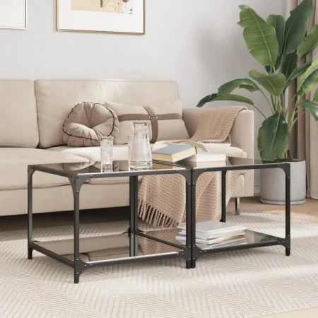 Black glass and steel coffee tables, set of 2, 50x50x40 cm by , Coffee table - Ref: Foro24-845973, Price: 68,27 €, Discount: %