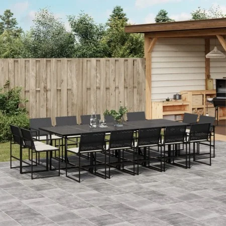 Garten-Essgruppe mit 15-teiligen Kissen aus schwarzem Kunst-Rattan. von , Gartensets - Ref: Foro24-3295066, Preis: 862,04 €, ...