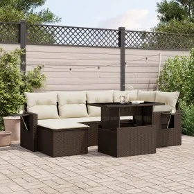 7-piece garden sofa set with brown PE rattan cushions by , Garden sets - Ref: Foro24-3268053, Price: 510,38 €, Discount: %