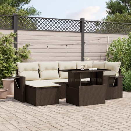 7-piece garden sofa set with brown PE rattan cushions by , Garden sets - Ref: Foro24-3268053, Price: 475,97 €, Discount: %