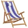 Faltbarer Strandstuhl aus massivem Eukalyptusholz und blau-weißem Stoff. von , Gartenstühle - Ref: Foro24-366563, Preis: 79,7...