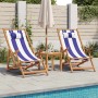 Faltbarer Strandstuhl aus massivem Eukalyptusholz und blau-weißem Stoff. von , Gartenstühle - Ref: Foro24-366563, Preis: 81,5...