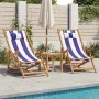 Faltbarer Strandstuhl aus massivem Eukalyptusholz und blau-weißem Stoff. von , Gartenstühle - Ref: Foro24-366563, Preis: 79,7...