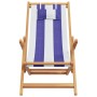 Faltbarer Strandstuhl aus massivem Eukalyptusholz und blau-weißem Stoff. von , Gartenstühle - Ref: Foro24-366563, Preis: 81,5...