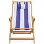 Faltbarer Strandstuhl aus massivem Eukalyptusholz und blau-weißem Stoff. von , Gartenstühle - Ref: Foro24-366563, Preis: 79,7...