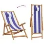 Faltbarer Strandstuhl aus massivem Eukalyptusholz und blau-weißem Stoff. von , Gartenstühle - Ref: Foro24-366563, Preis: 79,7...