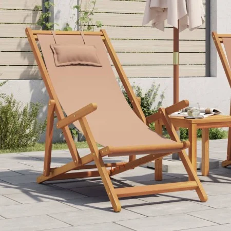 Faltbarer Strandstuhl aus massivem Eukalyptusholz und taupefarbenem Stoff. von , Gartenstühle - Ref: Foro24-366561, Preis: 91...