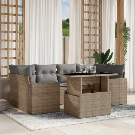 Set of 7-piece garden sofas and beige synthetic rattan cushions by , Garden sets - Ref: Foro24-3267129, Price: 482,26 €, Disc...