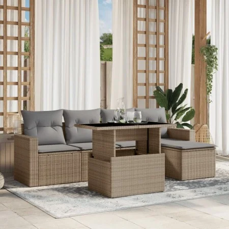 Garden sofa set with 6-piece synthetic rattan beige cushions by , Garden sets - Ref: Foro24-3267239, Price: 394,91 €, Discoun...