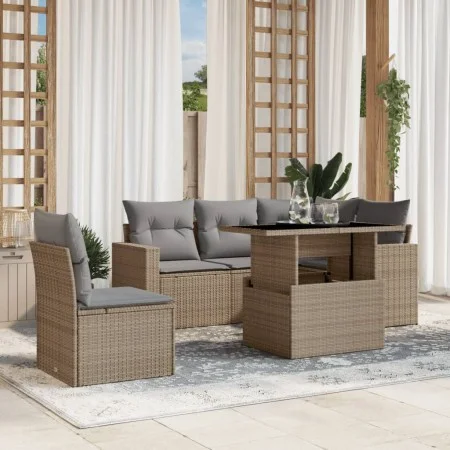 Garden sofa set with 6-piece synthetic rattan beige cushions by , Garden sets - Ref: Foro24-3267279, Price: 428,11 €, Discoun...