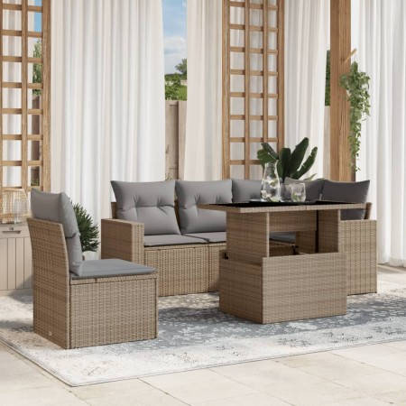 Juego de sofás jardín con cojines 6 pzas ratán sintético beige de , Conjuntos de jardín - Ref: Foro24-3267279, Precio: 427,35...
