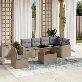 Set of 7-piece garden sofas and beige synthetic rattan cushions by , Garden sets - Ref: Foro24-3267309, Price: 489,11 €, Disc...