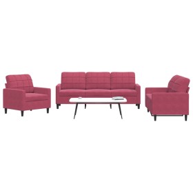 Three-piece velvet burgundy sofa set with cushions by , Sofas - Ref: Foro24-3278355, Price: 631,66 €, Discount: %