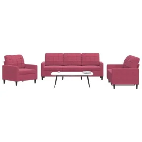 Three-piece velvet burgundy sofa set with cushions by , Sofas - Ref: Foro24-3278355, Price: 621,20 €, Discount: %
