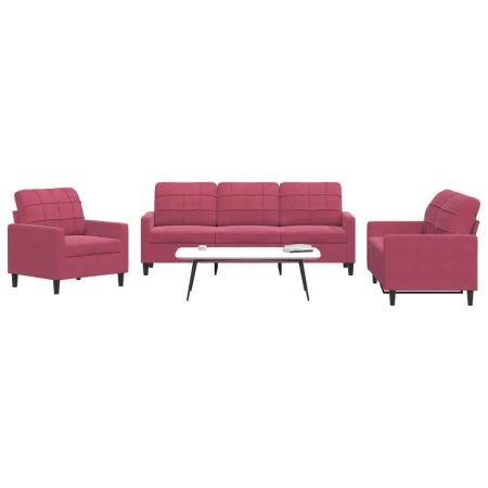 Three-piece velvet burgundy sofa set with cushions by , Sofas - Ref: Foro24-3278355, Price: 621,20 €, Discount: %