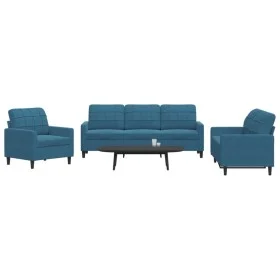 Set of sofas with 3 blue velvet cushions by , Sofas - Ref: Foro24-3278360, Price: 695,53 €, Discount: %