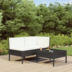 3-teiliges Gartenmöbel-Set und schwarze synthetische Rattankissen von vidaXL, Gartensets - Ref: Foro24-310186, Preis: 205,19 ...