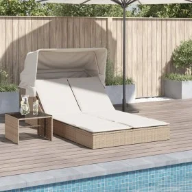 Double sun lounger with canopy and beige synthetic rattan cushions by , Loungers - Ref: Foro24-368641, Price: 281,11 €, Disco...