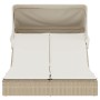 Double sun lounger with canopy and beige synthetic rattan cushions by , Loungers - Ref: Foro24-368641, Price: 311,07 €, Disco...