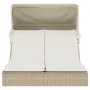 Double sun lounger with canopy and beige synthetic rattan cushions by , Loungers - Ref: Foro24-368641, Price: 281,11 €, Disco...