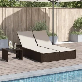 Double sun lounger with brown synthetic rattan cushions by , Loungers - Ref: Foro24-368629, Price: 273,50 €, Discount: %