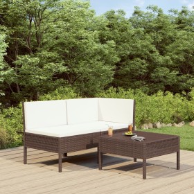 Set muebles de jardín 3 pzas y cojines ratán sintético marrón de vidaXL, Conjuntos de jardín - Ref: Foro24-310185, Precio: 16...