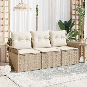 Conjunto de sofá de jardín 3 pcs Beige 196 x 62 x 85cm