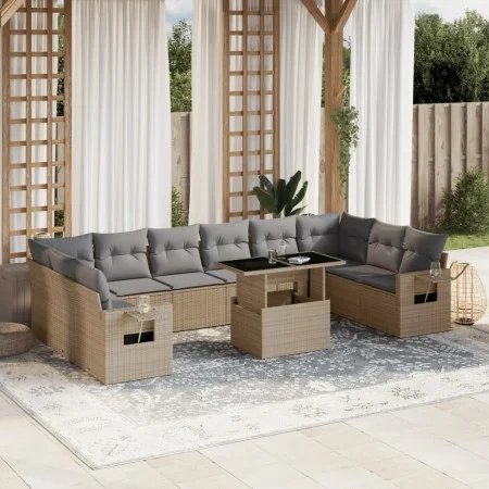 Gartensofa-Set 11-teilig mit beigen Polstern aus synthetischem Rattan von , Gartensets - Ref: Foro24-3268149, Preis: 725,30 €...
