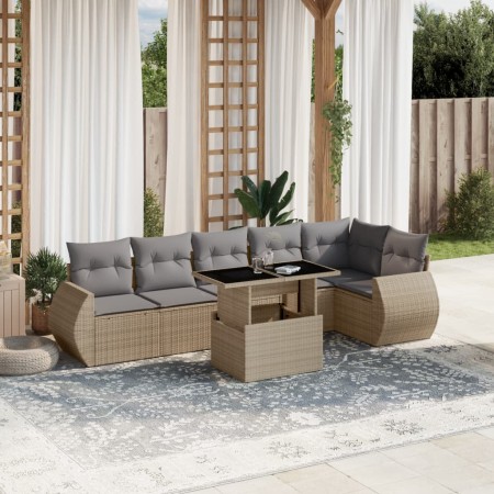 Gartensofagarnitur 7-teilig mit Kissen aus synthetischem Rattan in Beige. von , Gartensets - Ref: Foro24-3268549, Preis: 500,...