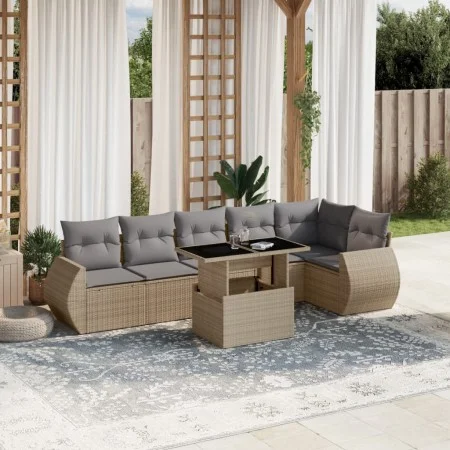 Set of 7-piece garden sofas and beige synthetic rattan cushions by , Garden sets - Ref: Foro24-3268549, Price: 518,96 €, Disc...