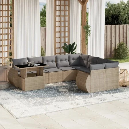 Garden sofa set with beige cushions, 10 pieces, synthetic rattan by , Garden sets - Ref: Foro24-3268769, Price: 736,83 €, Dis...