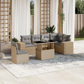Gartensofagarnitur 7-teilig mit Kissen aus synthetischem Rattan in Beige. von , Gartensets - Ref: Foro24-3269199, Preis: 497,...