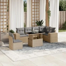 Set of 7-piece garden sofas and beige synthetic rattan cushions by , Garden sets - Ref: Foro24-3269199, Price: 507,34 €, Disc...