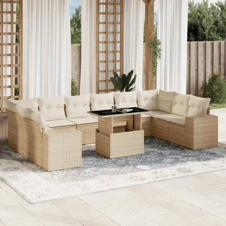Gartensofa-Set 11-teilig mit beigen Polstern aus synthetischem Rattan von , Gartensets - Ref: Foro24-3269408, Preis: 779,19 €...