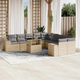 Gartensofa-Set 11-teilig mit beigen Polstern aus synthetischem Rattan von , Gartensets - Ref: Foro24-3269429, Preis: 741,46 €...