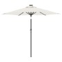 Sombrilla jardín con luces LED poste acero blanca 225x225x212cm
