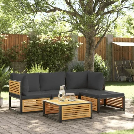 Garden sofa set with 5 pieces, solid acacia wood, and cushions. by , Garden sets - Ref: Foro24-3214879, Price: 600,93 €, Disc...